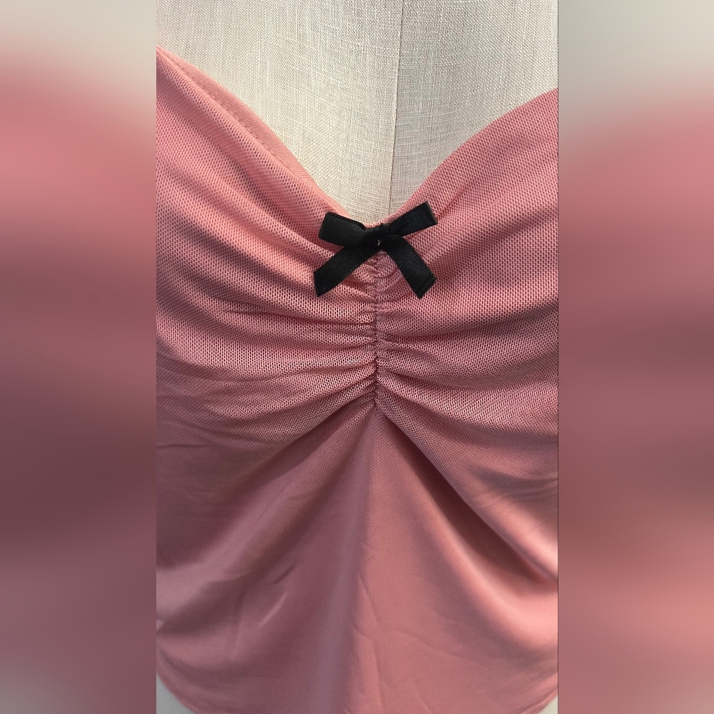Frankie & Skylar Pink  Top with Black Accent Bow - Picture 3 of 4